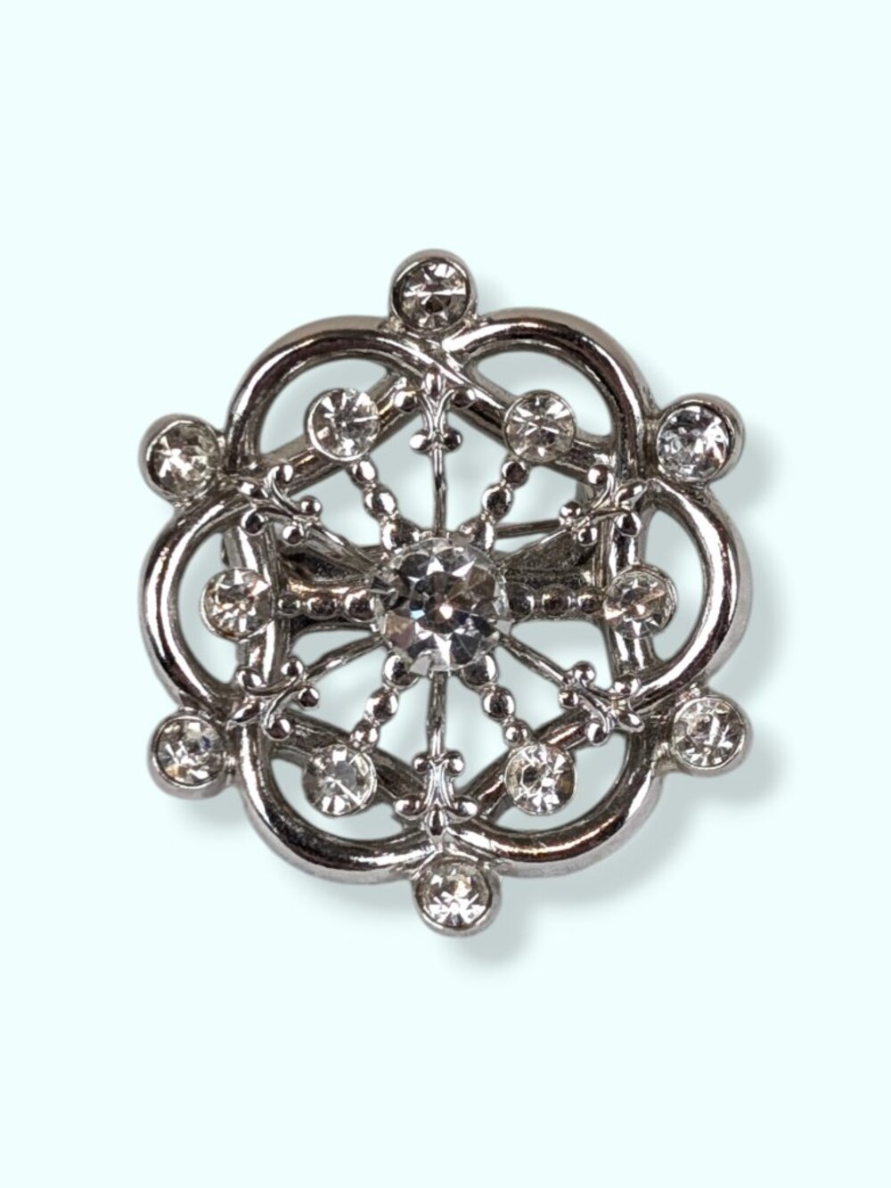 Vintage Coro Rounded Snowflake Rhinestone Brooch